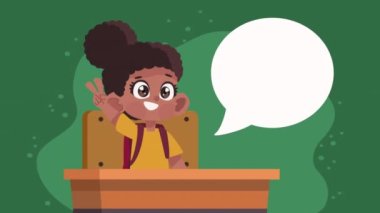 afro student girl in desk animation ,4k video animated
