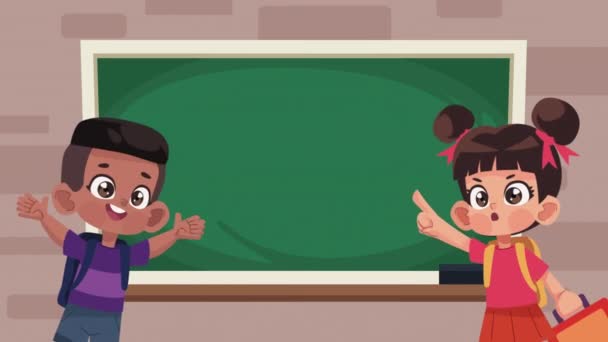 Little Students Couple Chalkboard Video Animated — Wideo stockowe