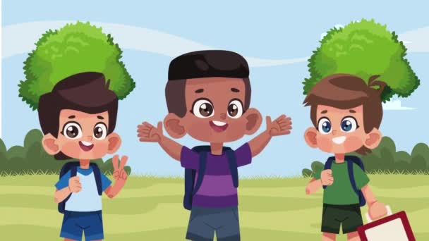 Pienet Opiskelijat Pojat Maisemassa Video Animoitu — kuvapankkivideo