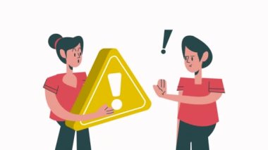 couple with caution alert signal ,4k video animated