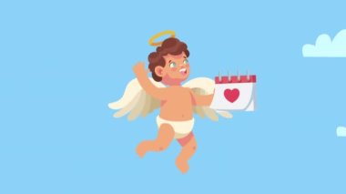 cupid angel love with calendar ,4k video animated