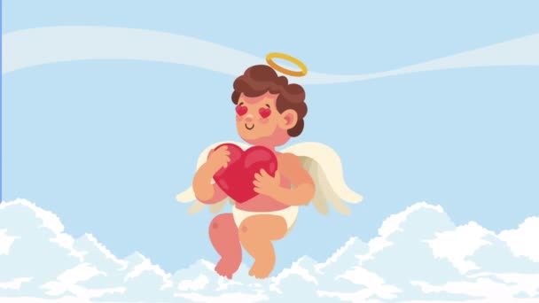心のアニメーションとキューピッド天使の愛4Kビデオアニメーション — ストック動画
