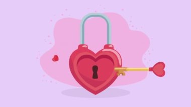 heart love padlock with key ,4k video animated