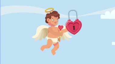 cupid angel with padlock animation ,4k video animated