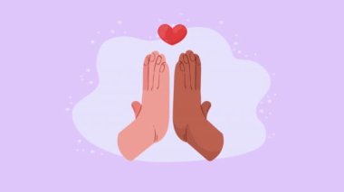 interracial hands with heart animation , 4k video animated , 4k video animated