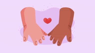 interracial hands with heart animation , 4k video animated , 4k video animated