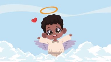 afro cupid angel character animation , 4k video animated ,