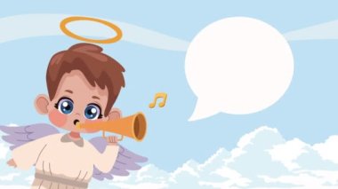 cupid angel with trumpet animation , 4k video animated ,