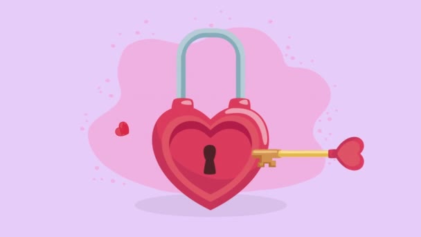 Heart Love Padlock Key Video Animated — Stockvideo