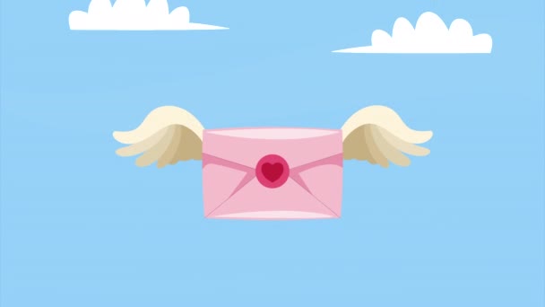 Heart Love Envelope Flying Video Animated — Vídeo de stock