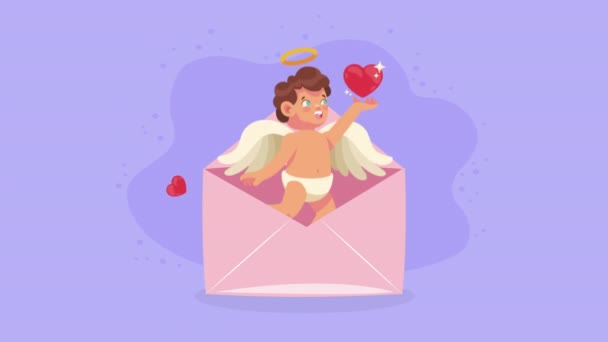Cupid Angel Love Heart Animation Video Animated — Stockvideo