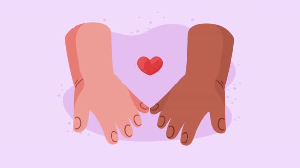 Interracial Hands Heart Animation Video Animated Video Animated — Stock videók