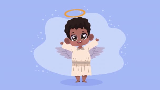 Afro Cupid Animation Χαρακτήρα Αγγέλου Βίντεο Κινουμένων Σχεδίων Βίντεο Κινουμένων — Αρχείο Βίντεο