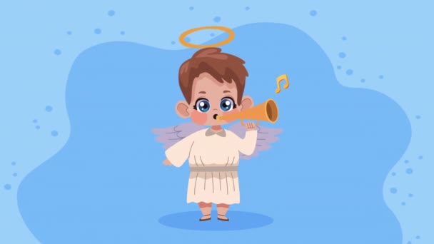 トランペットアニメーション4Kビデオアニメーション付きキューピッド天使 — ストック動画