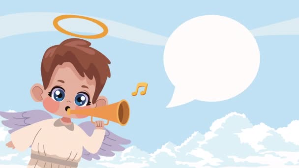 Cupid Angel Trumpet Animation Video Animated — Vídeos de Stock