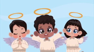 little cupid angels group characters , 4k video animated , 4k video animated