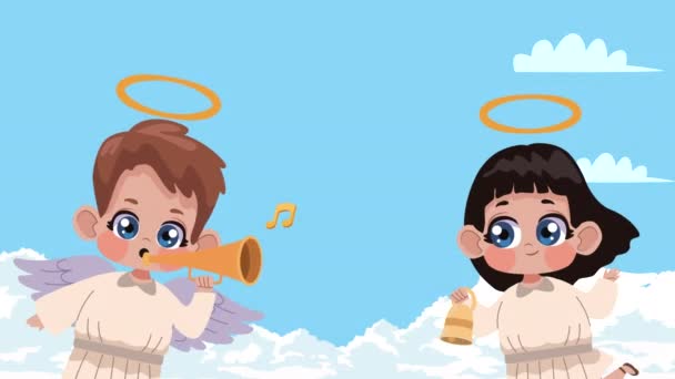 Cupid Angels Couple Characters Animation Video Animated Video Animated — Wideo stockowe