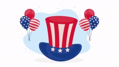 usa flag in balloons tophat animation ,4k video animated