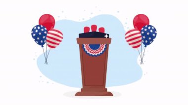 usa flag in speech podium animation ,4k video animated