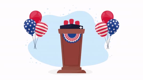 Usa Flag Speech Podium Animation Video Animated — Stockvideo