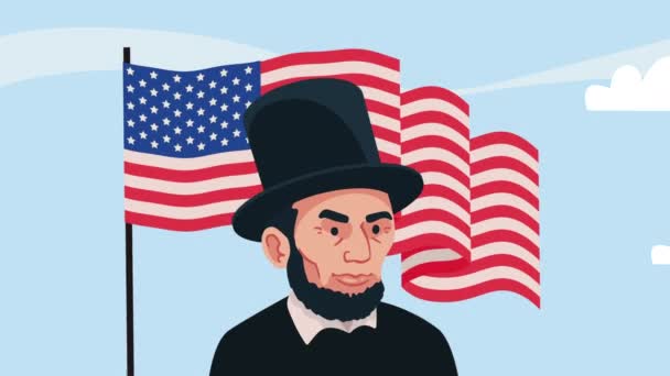 总统亚伯拉罕林肯与国旗挥动 4K视频动画 — 图库视频影像
