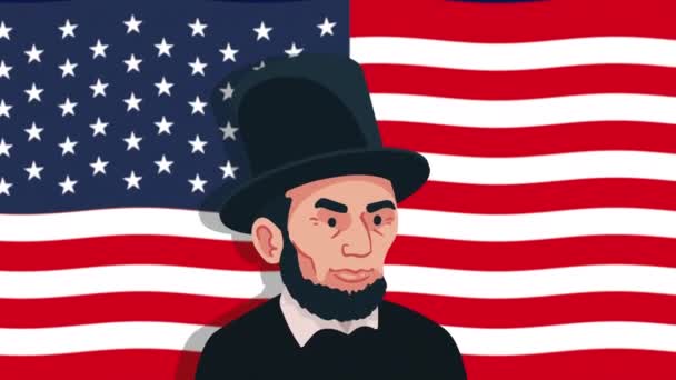 エイブラハム リンカーン大統領キャラクターアニメーション4Kビデオアニメーション — ストック動画