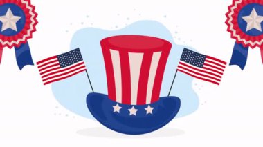 usa flag in balloons and tophat animation ,4k video animated