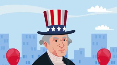 president george washington character animation ,4k video animated