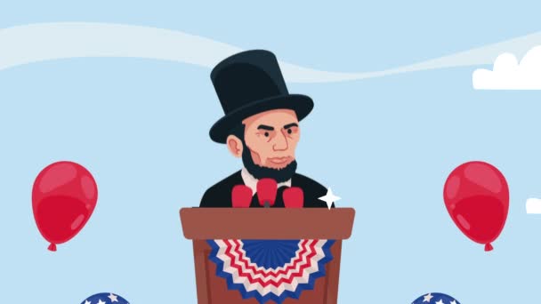 エイブラハム リンカーン大統領キャラクターアニメーション4Kビデオアニメーション — ストック動画