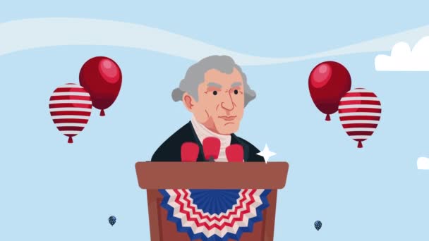 Президент Джордж Вашингтон Анимация Персонажа Видео Анимации — стоковое видео