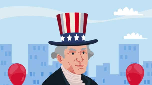 ジョージ ワシントン大統領キャラクターアニメーション4Kビデオ アニメーション — ストック動画