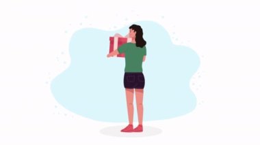 in love woman with present animation ,4k video animated