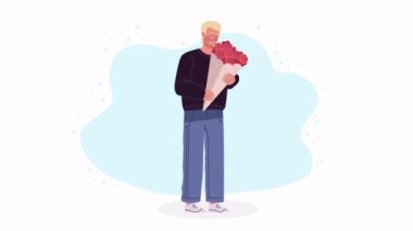 lover man with roses bouquet animation ,4k video animated