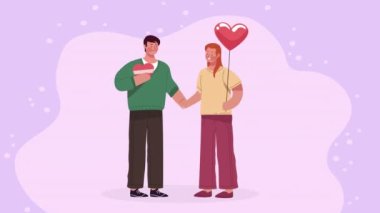lovers couple with balloon helium ,4k video animated