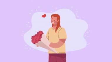 in love woman with flowers bouquet animation ,4k video animated