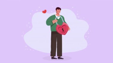 lover man with heart padlock animation ,4k video animated