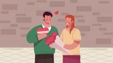 lovers couple with flowers and chocolate ,4k video animated