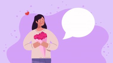 in love woman with flowers bouquet animation ,4k video animated