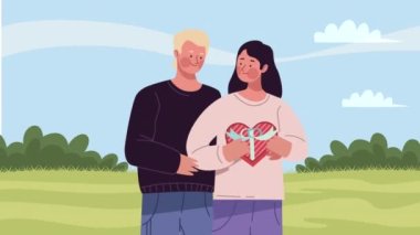 lovers couple with gift in the camp ,4k video animated