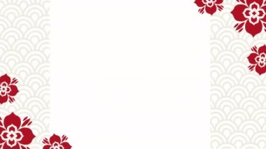 asian red flowers in corners animation ,4k video animated
