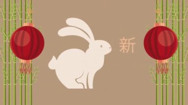 chinese new year rabbit with lamps ,4k video animated