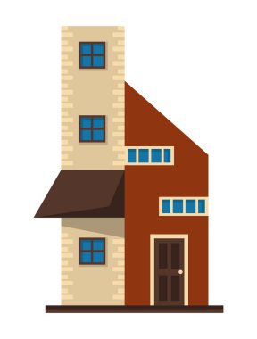 beige and red house facade icon