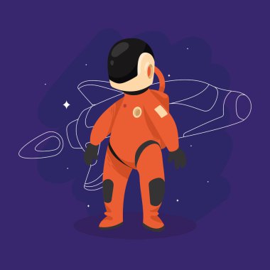 astronaut standing with spaceship scene
