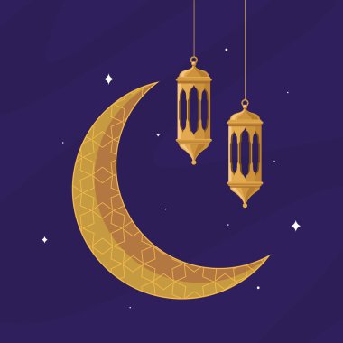 golden arabic lamps with moon icon