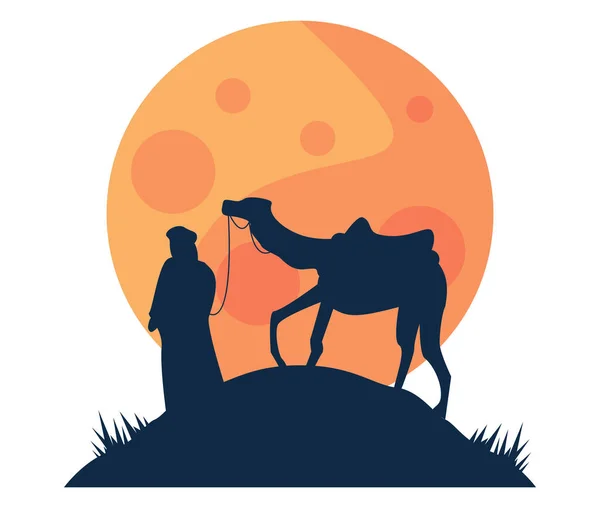 Arab Man Camel Scene — Vector de stock