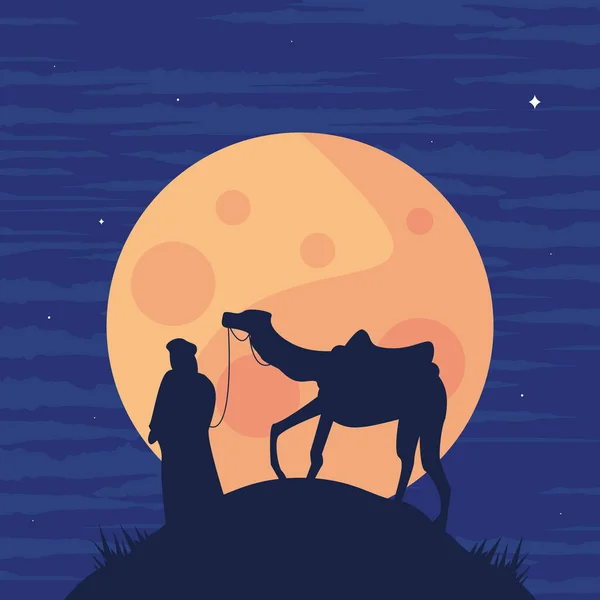 Arab Camel Moon Scene — Vector de stock