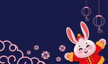 chinese rabbit with flowers character