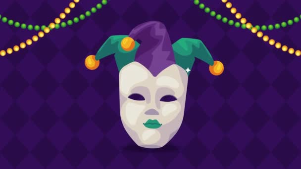 Mardi Gras Mask Joker Hat Animation Video Animated — Stock Video