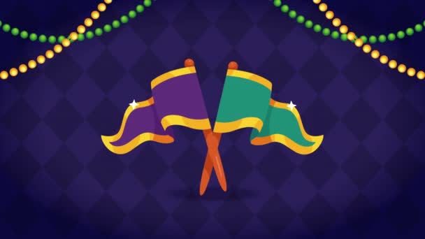 Mardi Gras Flags Garlands Video Animated — Stock video
