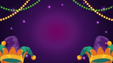 Mardi gras jester şapka çerçevesi, 4k video animasyonu